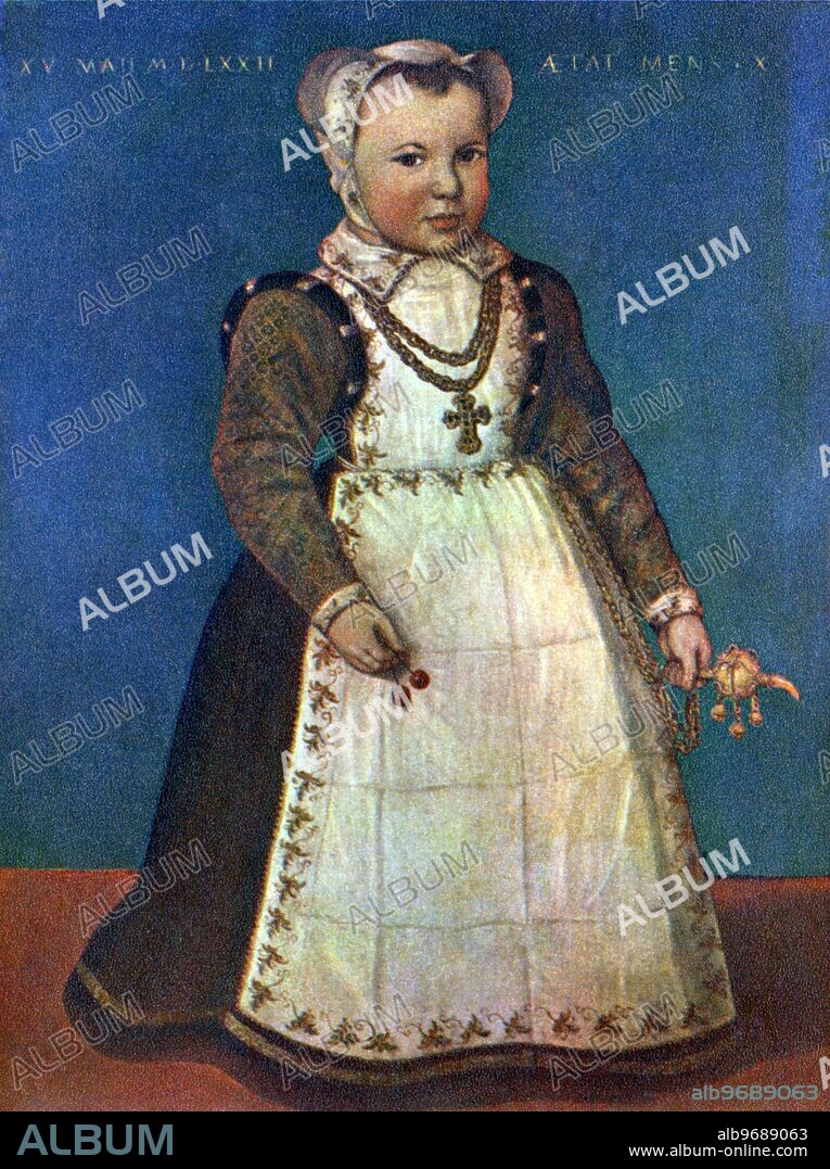 Daughter of Sir John Thynne -. nscribed XV.MAII.M.D.LXXII.AETAT.MENS.X. -. painting by a contemporary artist. ©TopFoto.