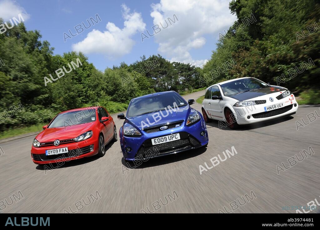 VW Golf GTi Renault Megane Sport R26R and Ford Focus RS 2009.