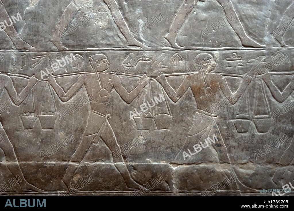 Egypt. Necropolis of Saqqara. Mastaba of Mereruka, priest of Pharaoh Teti.  2.340 B.C. Relief depicting Offering bearers. 6th Dynasty. Old Kingdom.