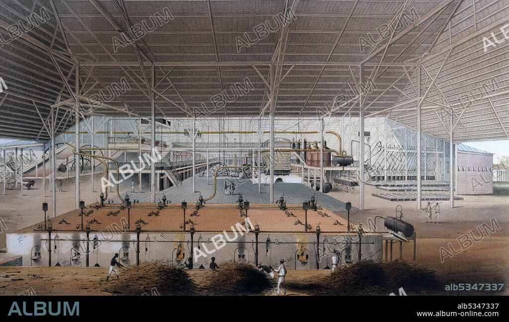 EDUARDO LAPLANTE. 1860LAPLANTE, EDUARDO. PINTOR FRANCES. 1818. LIBRO DE LOS INGENIOS. " CASA DE CALDERAS DEL INGENIO DE SANTA SUSANA", GRABADO. MUSEO NACIONAL .LA HABANA.