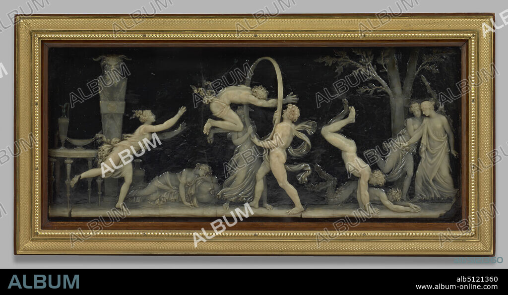 Artist: Antoine-François Gérard, French, 17601843, After: Jean-Guillaume Moitte, French, 17461810, The Hoop, ca. 17851800, Wax, 17 × 39 cm (6 11/16 × 15 3/8 in.), French, 18th century, Sculpture.