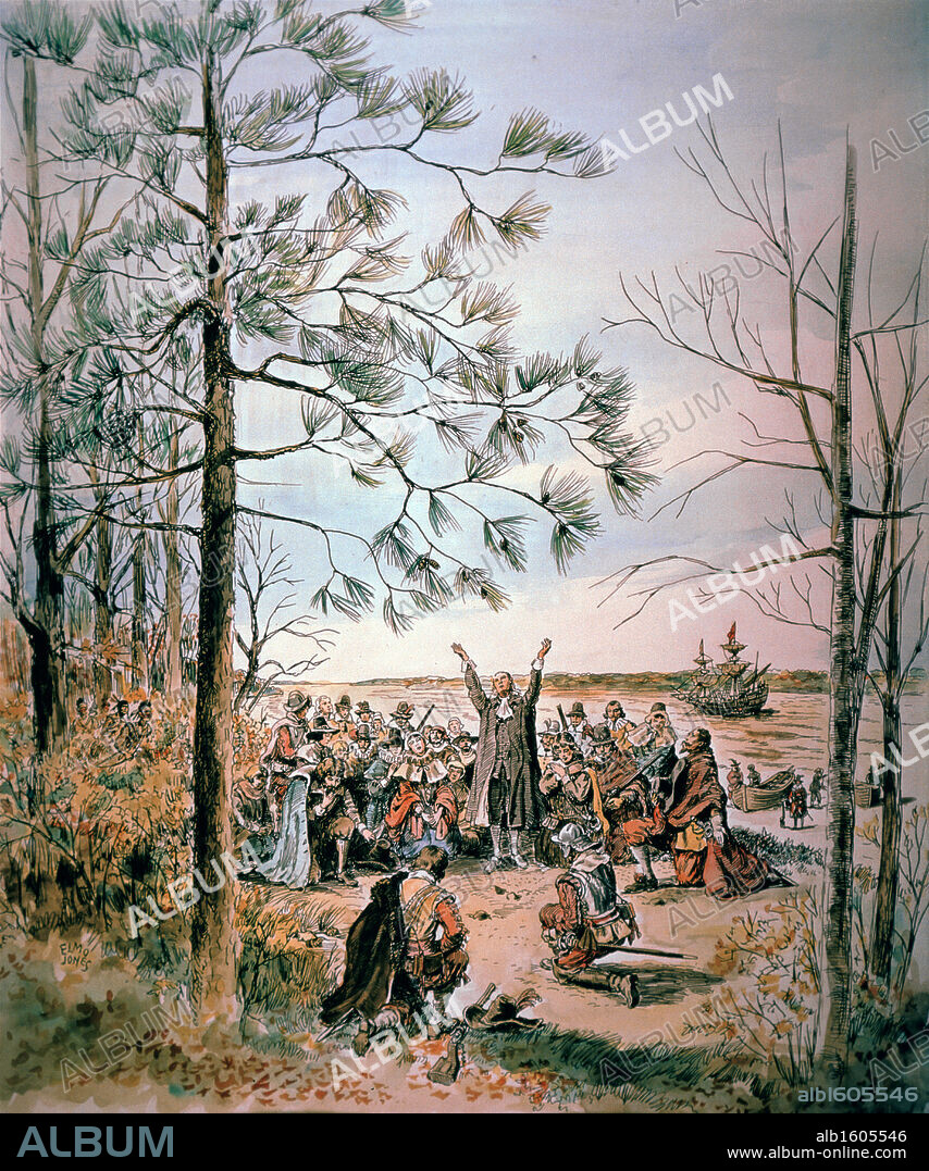 First Settlers from England Giving Thanks for Safe Arrival at Jamestown, Virginia  American History.