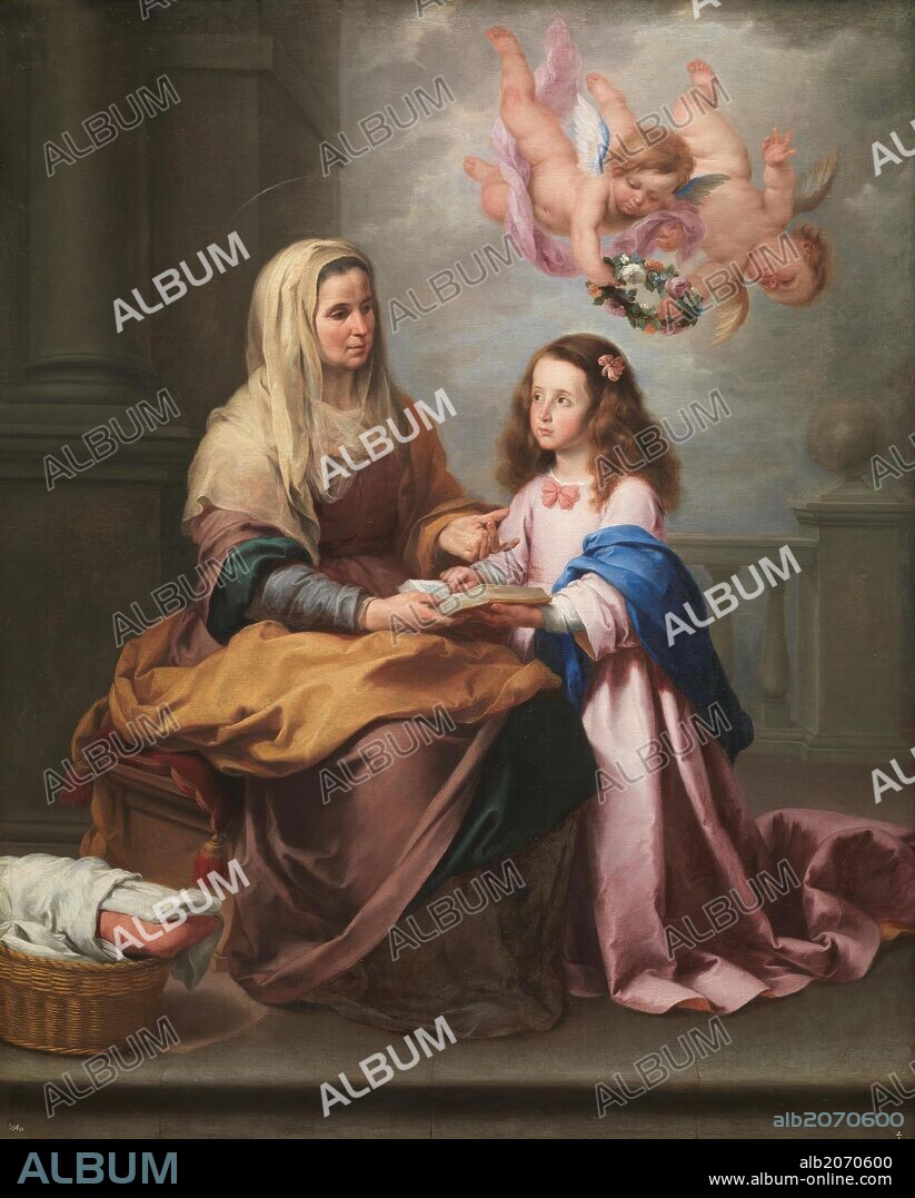 BARTOLOMÉ ESTEBAN MURILLO. Bartolomé Esteban Murillo / 'Santa Ana y la Virgen', Hacia 1655, Escuela Española, Óleo sobre Lienzo, 219 cm x 165 cm, P00968.