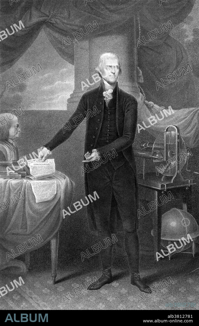 Thomas Jefferson (April 13, 1743 - July 4, 1826) was an American Founding Father, principal author of the Declaration of Independence and third President of the US, 1801-09. He produced formative documents and decisions at both the state and national level. He became the United States Minister to France in 1785, and the nation's first Secretary of State in 1790-93 under President Washington. He was elected the second Vice President, serving under John Adams from 1797 to 1801. When elected president he oversaw a peaceful transition in power, purchased the vast Louisiana Territory from France, and sent the Lewis and Clark Expedition to explore the new west. He was in contact with some of the leading figures in the European scientific Enlightenment and helped to introduce their discoveries and new ways of thinking to the United States. On July 4th at ten minutes before one o'clock Jefferson died at the age of 83, the 50th anniversary of the Declaration of Independence and a few hours before John Adams, whose own last words were, "Independence forever" and "Thomas Jefferson survives.".