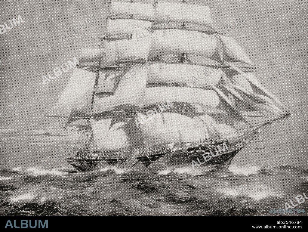 The British clipper ship, Cutty Sark. From The Romance of the Merchant Ship, published 1931.