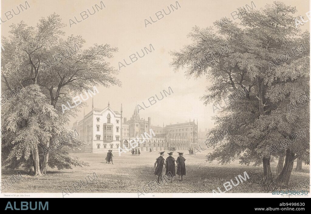 View of St John's College, Cambridge College St. Jean, Cambridge, St. John's College, Cambridge England, Ireland and Scotland England, Ireland & Scotland , print maker: Louis Jules Arnout, (mentioned on object), intermediary draughtsman: Louis Jules Arnout, (mentioned on object), printer: Joseph Rose Lemercier, (mentioned on object), print maker: Paris, intermediary draughtsman: Paris, printer: Paris, publisher: Paris, publisher: Berlin, publisher: London, publisher: New York (city), 1855 - 1856, paper, h 399 mm × w 568 mm.