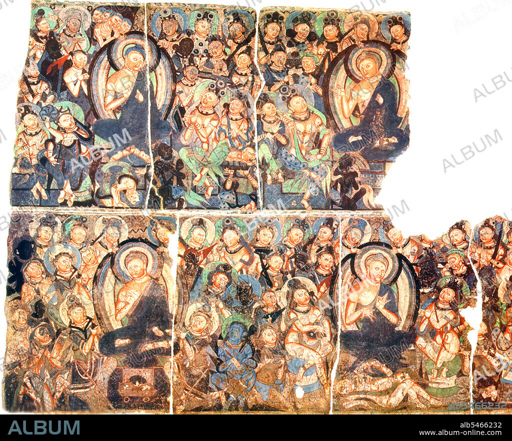 The Kizil Caves (Qizil Ming Oy; Kizil Cave of a Thousand Buddhas) are 236 Buddhist rock-cut caves located near Kizil Township in Xinjiang. The site is located on the northern bank of the Muzat River 75 kilometres by road northwest of Kucha (Kuqa). This area was a commercial hub of the Silk Road. The caves are said to be the earliest major Buddhist cave complex in Xinjiang, with development occurring between the 3rd and 8th centuries. Although the site has been both damaged and looted, at least 1000 square metres of wall paintings mostly Jataka stories remain.