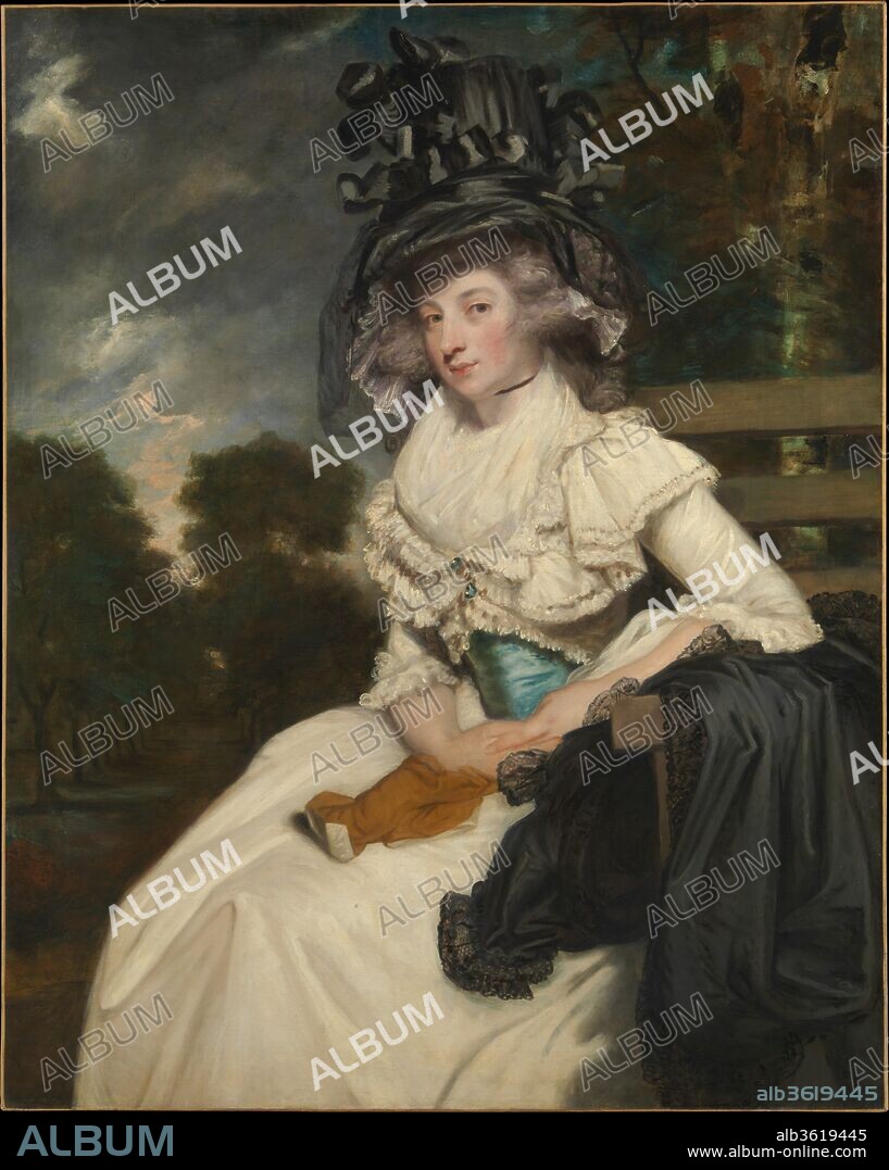 Mrs. Lewis Thomas Watson (Mary Elizabeth Milles, 1767-1818). Artist: Sir Joshua Reynolds (British, Plympton 1723-1792 London). Dimensions: 50 x 40 in. (127 x 101.6 cm). Date: 1789.
Mrs. Lewis Thomas Watson was an only daughter and an heiress. The painting is one of two versions; the other is presumed to be still in the family of her descendants. Even before the first was finished, the second was begun, ordered for or by the sitter's father. Reynolds charged his standard price of one hundred guineas for each, indicating that both were in great part if not entirely painted by him. The white muslin dress and black satin hat were the height of fashion.