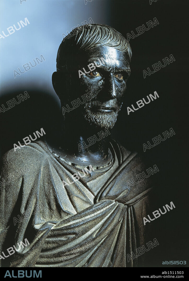 Etruscan civilization, 3rd century b.C. Bronze head portraying Lucius Junius Brutus, known as Capitoline Brutus, height 69 cm.