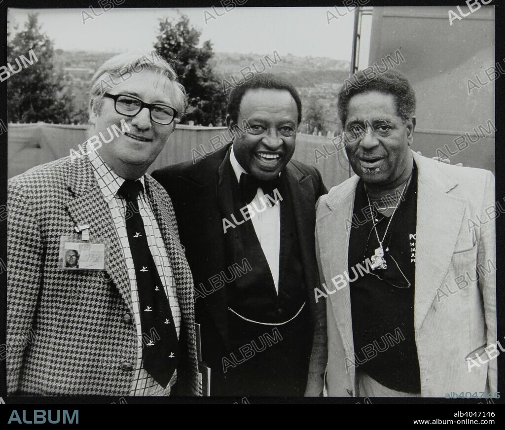 Dennis Matthews, Managing Director of Crescendo International, with Lionel Hampton and Dizzy Gillespie at the Capital Radio Jazz Festival, London, July 1979.