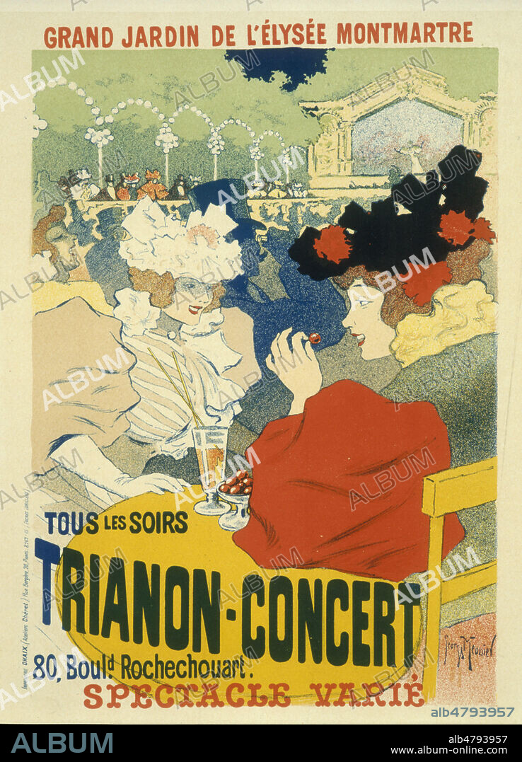 'Grand jardin de l'Elysee Montmartre - Tous les soirs, Trianon-Concert, spectacle varie'. Affiche de Georges Meunier (1869-1942) pour le Trianon-Concert (spectacle au grand jardin de l'Elysee Montmartre), Paris, 1895. Credit: Collection Kharbine Tapabor.