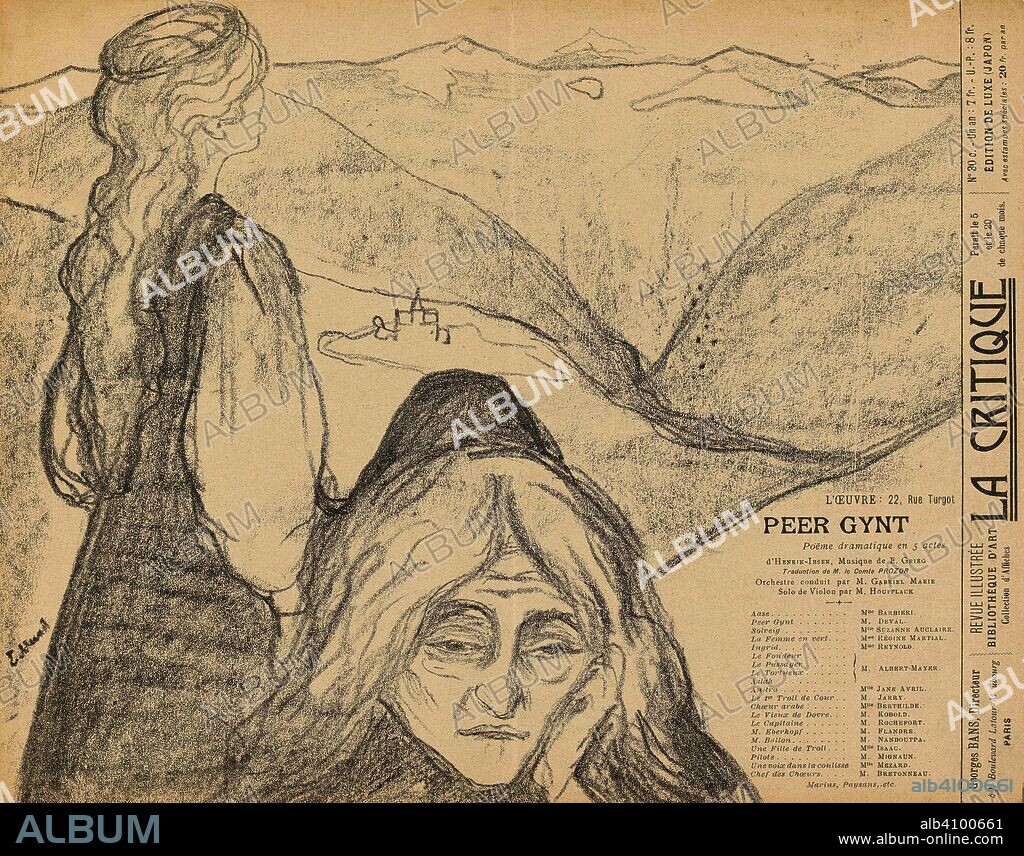 EDVARD MUNCH. Theatre programme for Peer Gynt by Henrik Ibsen (Théâtre de l'Oeuvre, 12 November 1896). Dimensions: 25.1 cm x 31.8 cm, 25.1 cm x 31.7 cm.