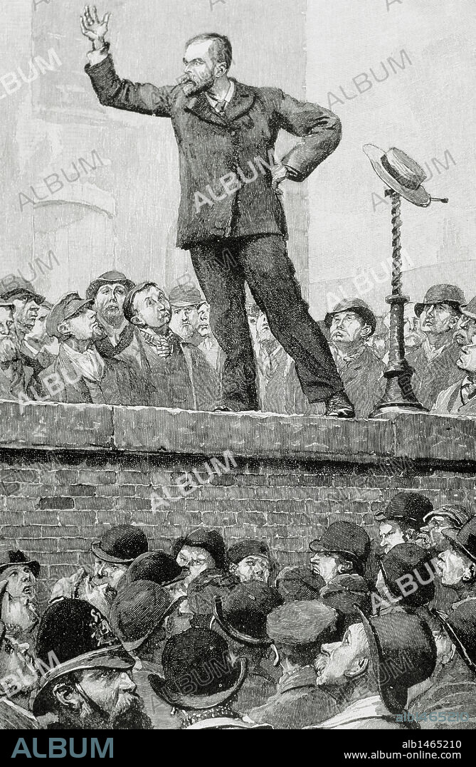 United Kingdom. England. Socialist rally in the streets of London. Engraving by H. Thomson, 1892.