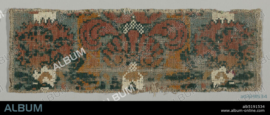 Carpet, Medium: wool, linen or hemp, cotton Technique: cut pile on plain weave (moquette or velours d'Arras), Cut pile in a plain weave foundation showing a design of large-scale, somewhat stylized pomegranate, foliage and flowers in multicolored wool pile with white cotton pile accents. Ground warp and weft are coarse linen or hemp, as is broad selvage of warp-face plain weave. Colors are faded; were formerly very bright orange, red, two shades of green, and white., France, late 17th18th century, woven textiles, Carpet.