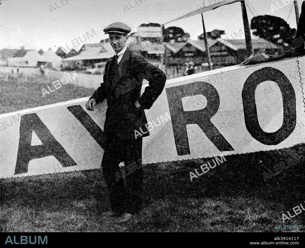 The Aerial Derby: the pilot of the Avro, Mr FP Raynham, 1913 (1934). Frederick Phillips Raynham (1893-1954) gained his aviator's certificate in 1911 aged 17. He test-flew Avro, Martinsyde, Sopwith and Hawker aircraft before and after World War I. From History of British Aviation 1908-1914, Volume II, by R. Dallas Brett [The Aviation Book Club, London, 1934].