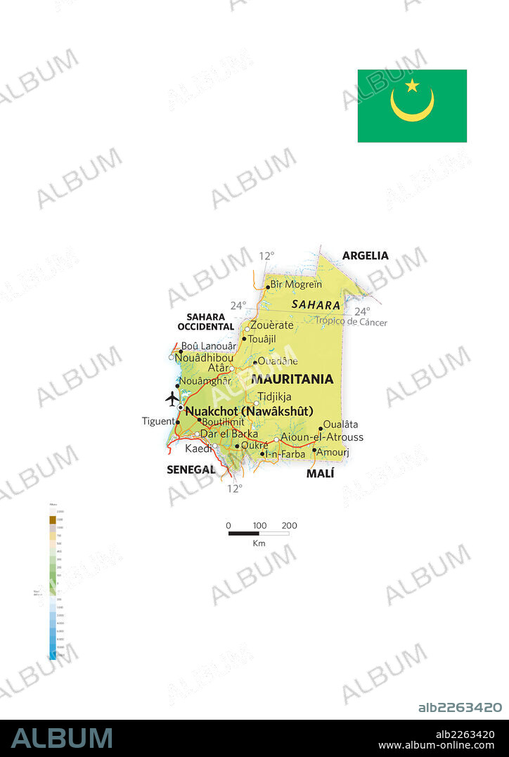 MAURITANIA. Physical and political map of Mauritania.