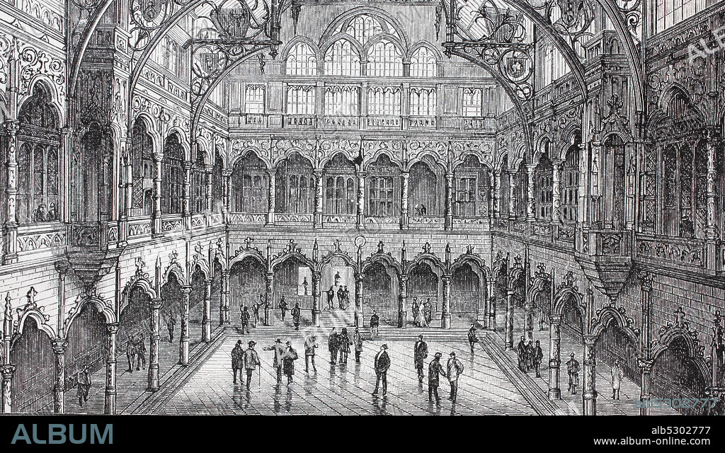 the stock exchange of Antwerp, Belgium, 1888  /  die Börse von Antwerpen, Belgien, 1888, Historisch, digital improved reproduction of an original from the 19th century / digitale Reproduktion einer Originalvorlage aus dem 19. Jahrhundert.