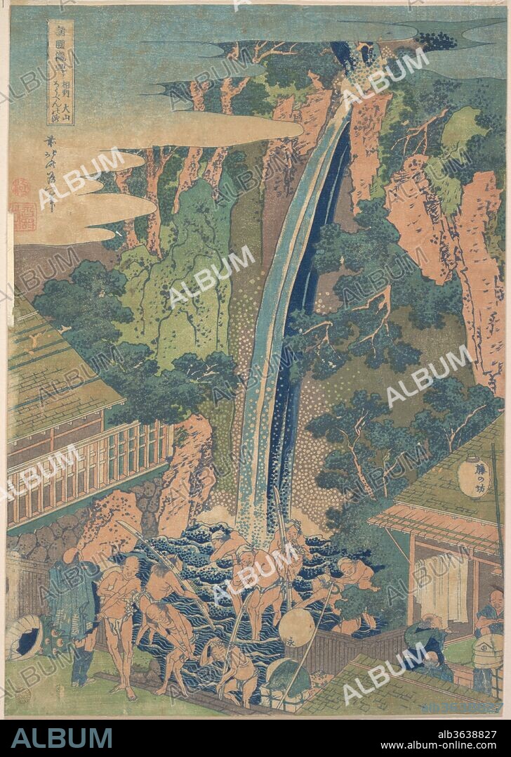 Roben Waterfall at Oyama in Sagami Province (Soshu Oyama Roben no taki), from the series A Tour of Waterfalls in Various Provinces (Shokoku taki meguri). Artist: Katsushika Hokusai (Japanese, Tokyo (Edo) 1760-1849 Tokyo (Edo)). Culture: Japan. Dimensions: H. 14 3/8 in. (36.5 cm); W. 10 1/8 in. (25.7 cm). Date: ca. 1827.