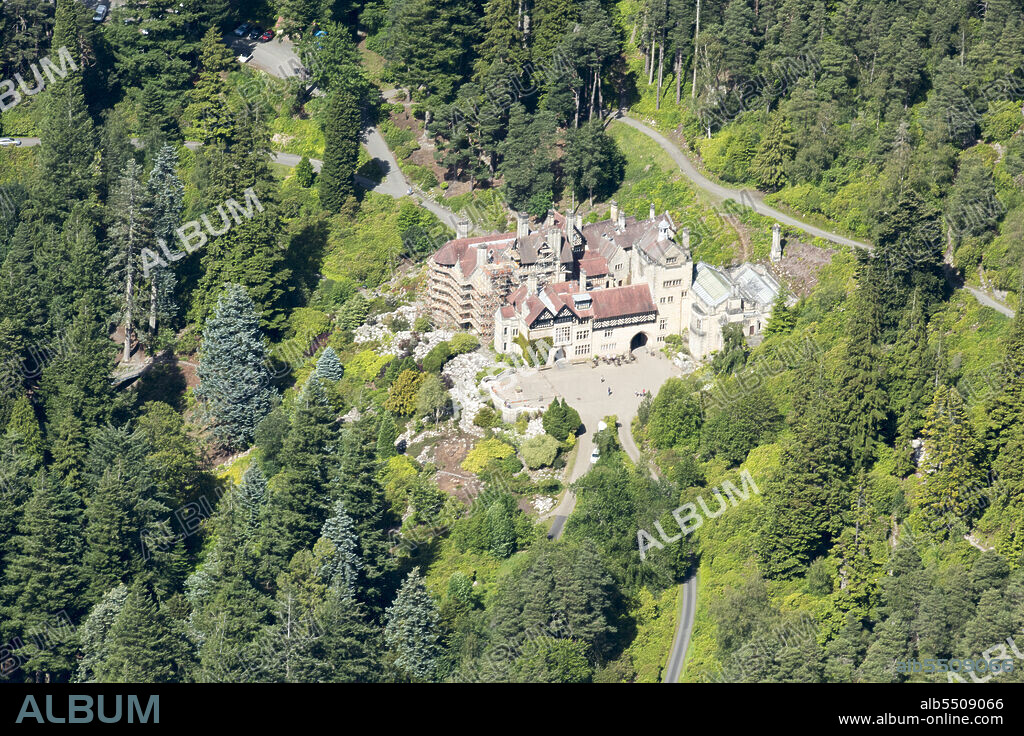 HISTORIC ENGLAND. Cragside, the home of 1st Lord Armstrong, industrialist and inventor and the first place in the world to be lit by electricity derived from water power, near Rothbury, Northumberland, 2018.