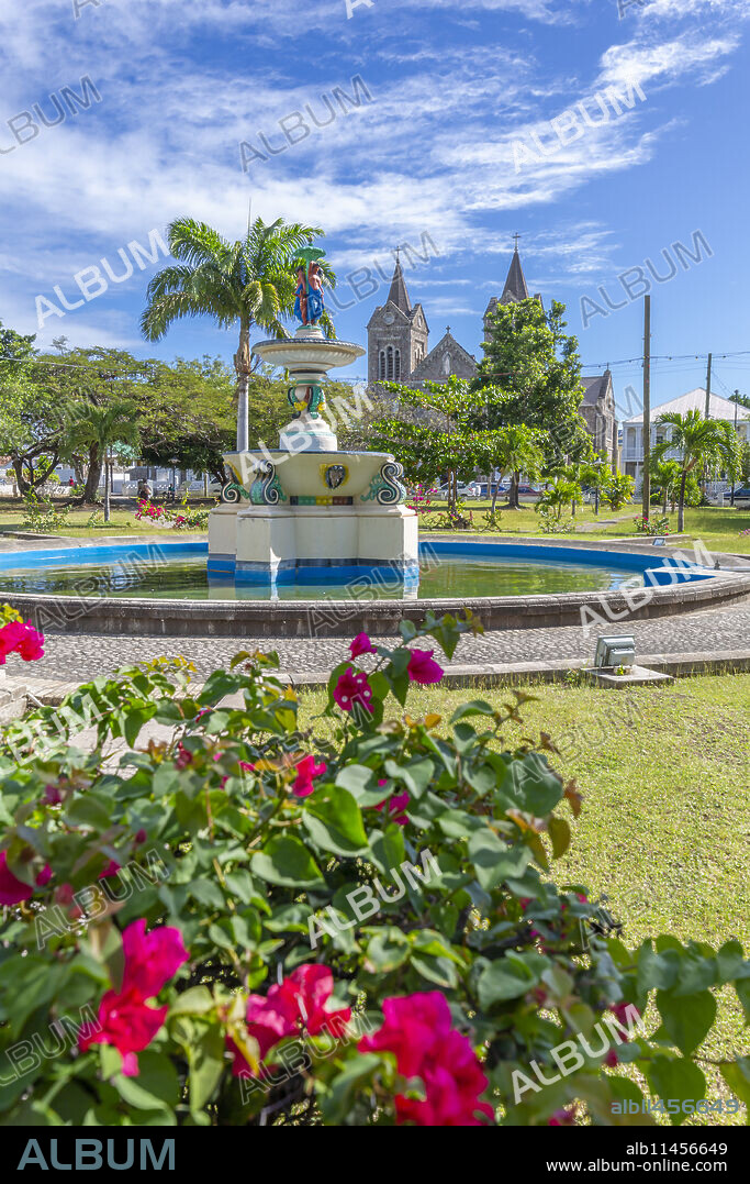View of Independence Square and Immaculate Conception Catholic Co-Cathedral, Basseterre, St. Kitts and Nevis, West Indies, Caribbean, Central America.