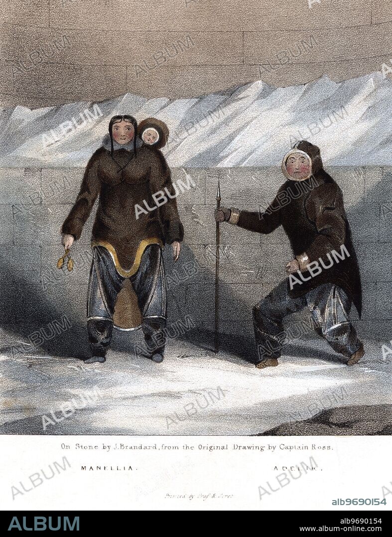 Manellia (with baby) and Adelik (old woman). On stone by J. Brandard from the original drawing by Captain Ross - 1865 ?. ©TopFoto.