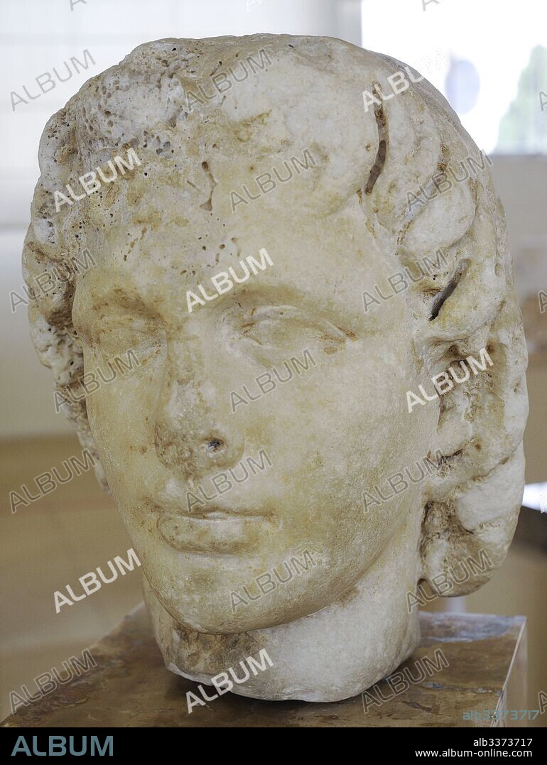 Head of Alexander the Great (356 BC-323 BC). Bust. Marble. Roman copy of an Hellenistic original. Spain. 2nd century AD. National Archaeological Museum. Tarragona. Spain.