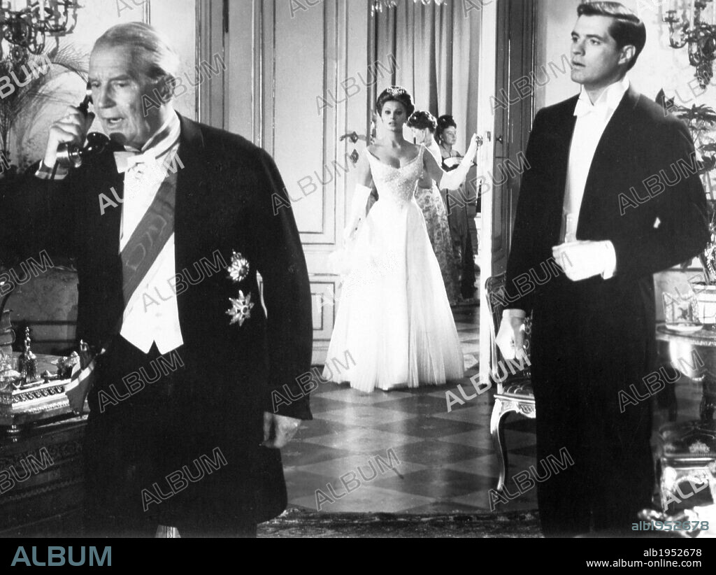 JOHN GAVIN, MAURICE CHEVALIER and SOPHIA LOREN in A BREATH OF SCANDAL, 1960, directed by MICHAEL CURTIZ. Copyright PARAMOUNT PICTURES.