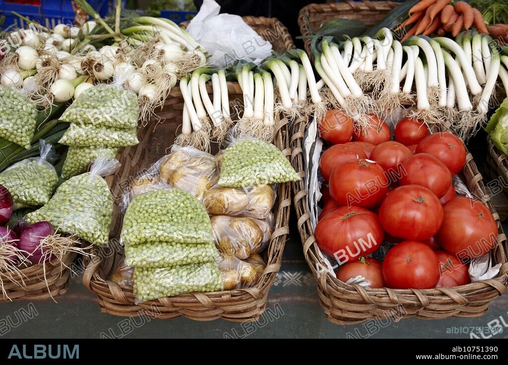 Vegetables for sale at La Bretxa market, San Sebastian, Gipuzkoa, Euskadi, Spain.