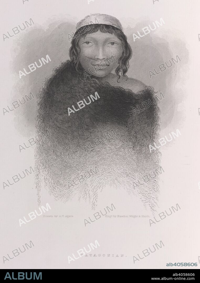 CHARLES WILKES y ALFRED THOMAS AGATE. A Patagonian. Narrative of the United States Exploring Expeditio. 1844. Portrait of a native of Patagonia.  Image taken from Narrative of the United States Exploring Expedition 1838-1842.  Originally published/produced in 1844. . Source: 10001.d volume 1, opposite 95. Language: English.