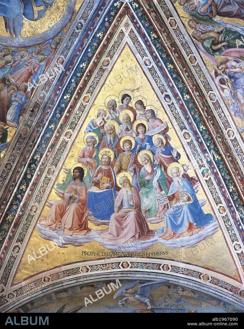 The chorus of the Prophets, 1447, fresco by Giovanni da Fiesole known as Fra Angelico, vault of the Chapel of the Madonna di San Brizio, Orvieto cathedral. Italy, 15th century.