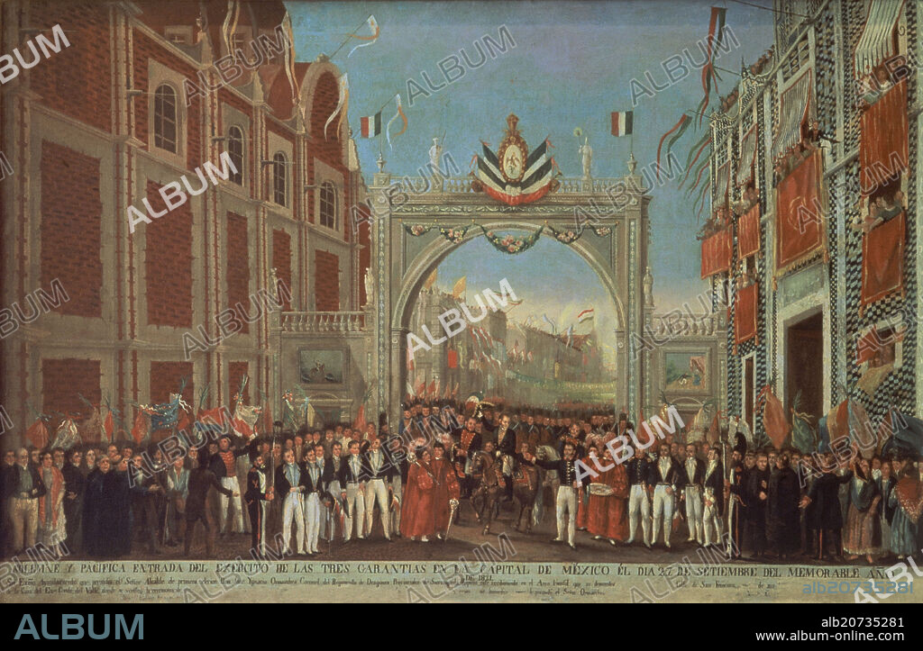 ANONIMO (S. XIX). ENTRADA DEL EJERCITO DE LAS TRES GARANTIAS EN MEXICO EL 27 DE SEPTIEMBRE DE 1821.