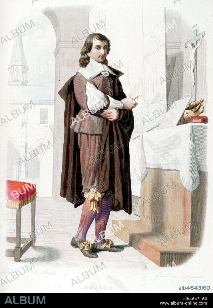 Portrait d' Eustache LESUEUR (1617-1655), ou LE SUEUR peintre francais illustre par INGRES (19 S.) In Le Plutarque francais par E. Mennechet , 1845. Credit : Collection KHARBINE-TAPABOR.