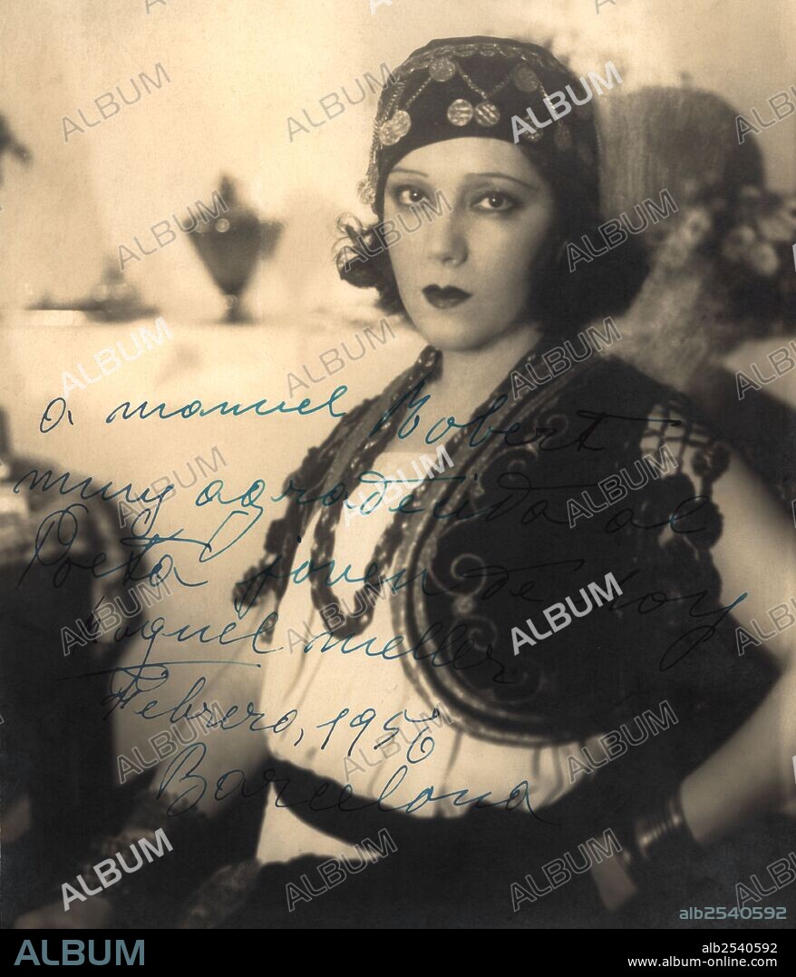 Raquel Meller. Francisca Márqués López (1888-1962). Cantante, cupletista y actriz española. Fotografía con dedicatoria personal y firma autógrafa de la artista. Año 1956.