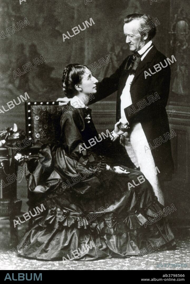 Wagner and Cosima von Buelow, 1872. Wilhelm Richard Wagner (May 22, 1813 - February 13, 1883) was a German composer, theater director, polemicist, and conductor who is primarily known for his operas. Unlike most opera composers, Wagner wrote both the libretto and the music for each of his stage works. He revolutionized opera through his concept of the Gesamtkunstwerk (total work of art), by which he sought to synthesize the poetic, visual, musical and dramatic arts, with music subsidiary to drama, and which was announced in a series of essays between 1849 and 1852. He died of a heart attack at the age of 69 in 1883. Cosima Wagner (December 24,1837 - April 1,1930) was the daughter of the Hungarian pianist and composer Franz Liszt. She became the second wife of the German composer Richard Wagner, and with him founded the Bayreuth Festival as a showcase for his stage works; after his death she devoted the rest of her life to the promotion of his music and philosophy.