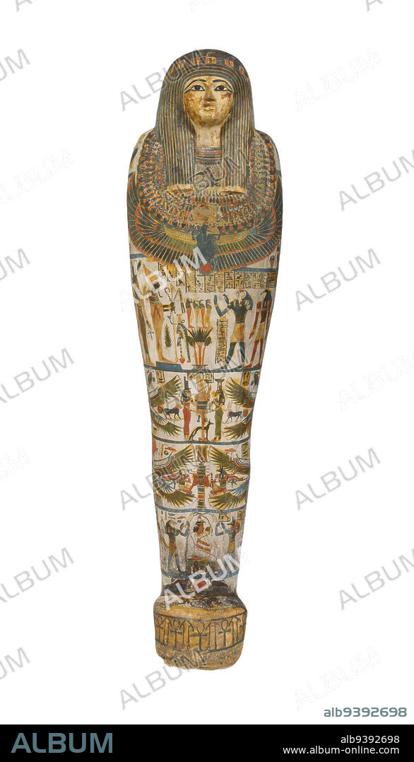 Mummy and Cartonnage of Amen-nestawy-nakht, Egyptian, Dynasty 22, 945715 BC, Third Intermediate period, 1069664 BC, 945715 BC, Linen, plaster, and pigment, Luxor, Qina governorate, Egypt, Africa, Sculpture, wood, 14 x 16 x 67 in. (35.6 x 40.6 x 170.2 cm).