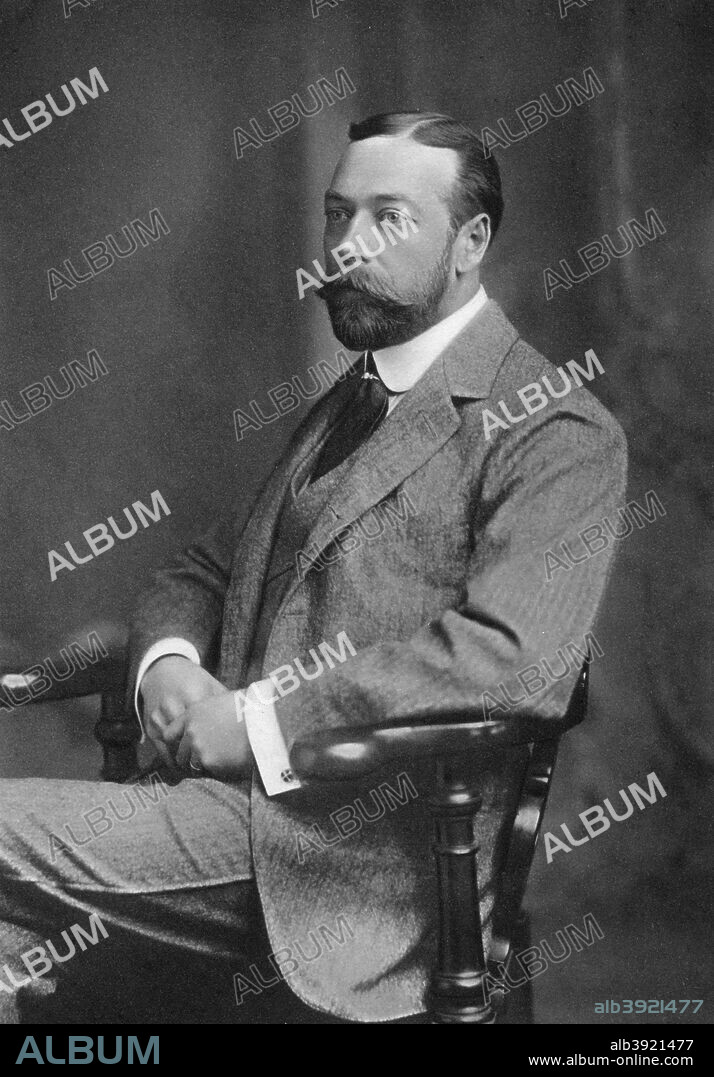 King George V of Great Britain (1865-1936), 1912. George V was king of Great Britain from 1910 to 1936. In 1924 he appointed Ramsay MacDonald, Britain's first Labour Prime Minister, and in 1932 he introduced the idea of broadcasting a Christmas message to the people. He died of influenza on 20 January 1936 and was succeeded by his eldest son, Edward. From Imperial Cricket, edited by P F Warner and published by The London and Counties Press Association Ltd (London, 1912).