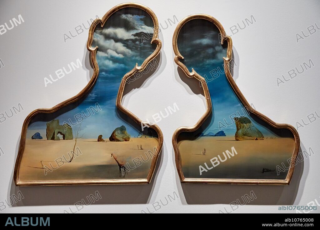 SALVADOR DALÍ. "Untitled. Couple with their heads full of clouds", 1937, Salvador Dalí, Exhibition "Gala Salvador Dalí. A Room of Ones Own in Púbol", National Museum of Catalan Art, Museu Nacional d Art de Catalunya, MNAC, Barcelona, Spain, Europe.