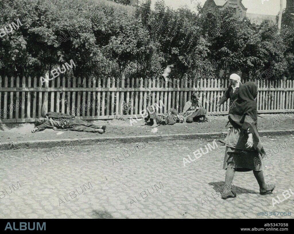 ALEXANDER WIENERBERGER. The victims of hunger. Pedestrians and corpses of starved farmers on a street in Kharkiv.