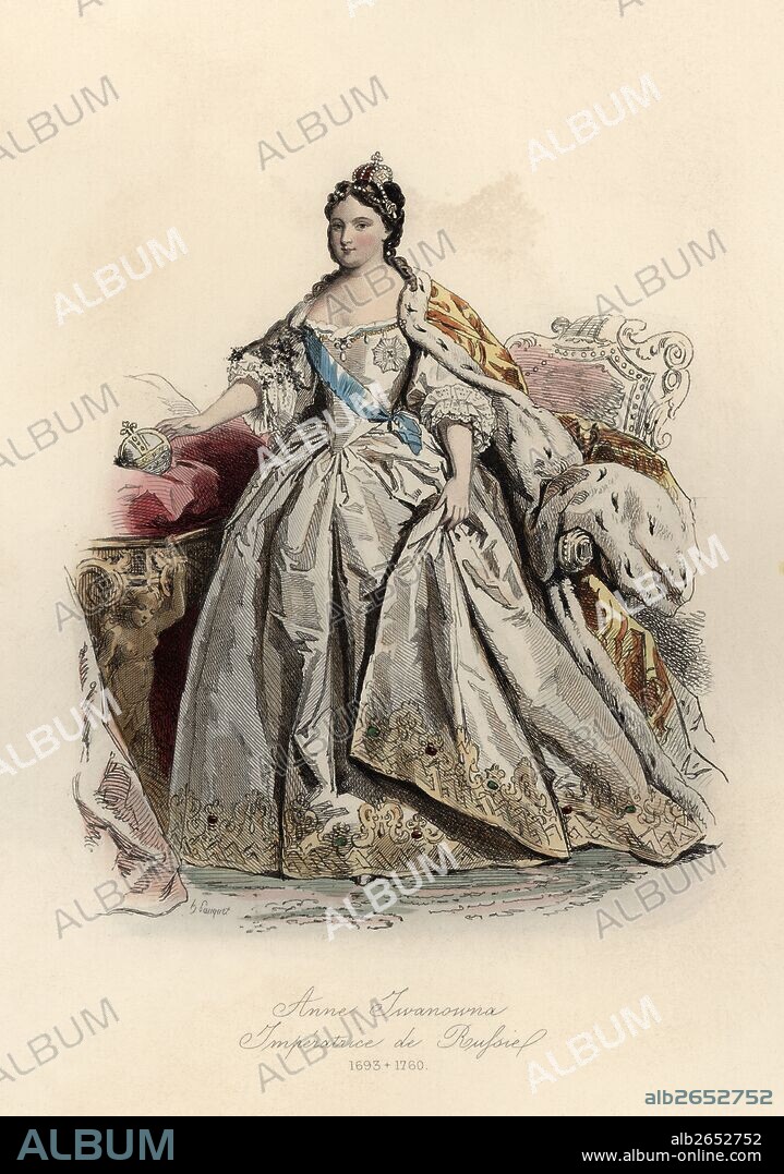 Anna Ivanovna (1693-1740), emperatriz de Rusia desde 1730 a 1740. Hija de Ivan V y sobrina de Pedro I el Grande. Grabado de 1870.