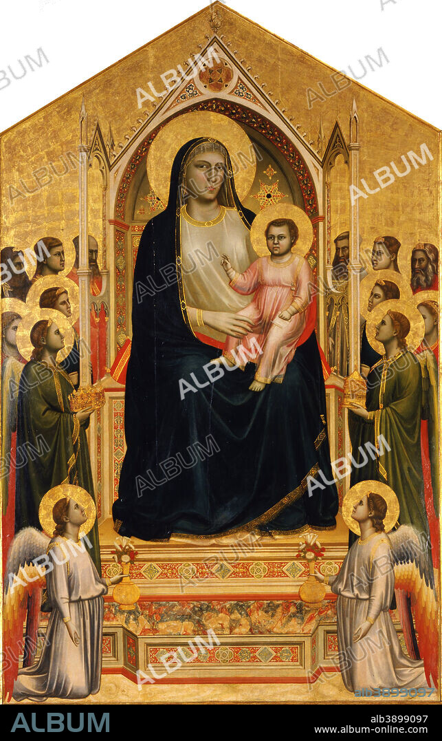 GIOTTO DI BONDONE. Maestà / The Ognissanti Madonna. Date/Period: From 1306 until 1310. Altarpiece. Tempera on panel. Height: 325 cm (10.6 ft); Width: 204 cm (80.3 in).