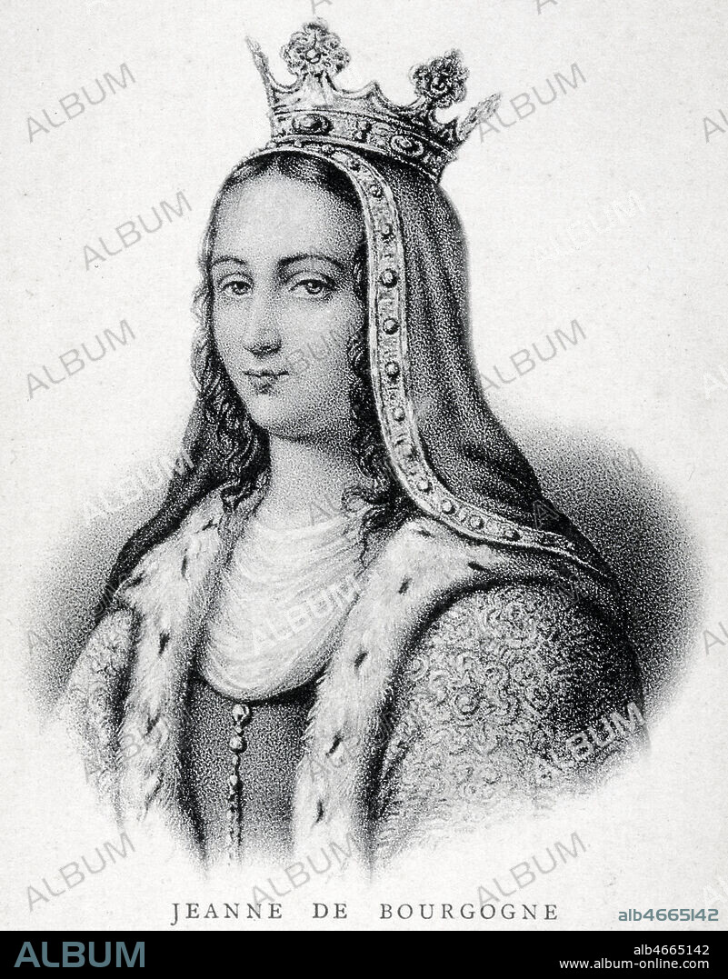 Portrait de Jeanne DE BOURGOGNE (1293-1348), femme de PhilippeVII le Valois (1294-1350), fille de Robert II de Bourgogne et d'Agnes de France, carte postale du debut du 20ieme. Credit : Collection KHARBINE-TAPABOR.