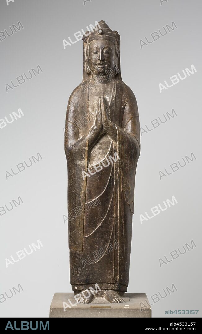 Unknown (Chinese), Pratyeka Buddha, 550/577, Limestone, Overall: 56 1/2 × 15 1/4 × 9 3/4 inches (143.5 × 38.7 × 24.8 cm).