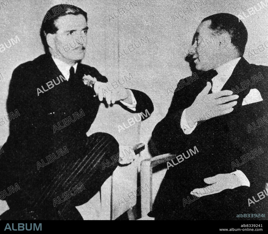 France's Prime Minister Paul Reynaud with British politician Anthony Eden. Paul Reynaud (15 October 1878 - 21 September 1966) was a French politician and lawyer prominent in the interwar period, noted for his stances on economic liberalism and militant opposition to Germany. Robert Anthony Eden, 1st Earl of Avon, KG, MC, PC (12 June 1897 - 14 January 1977), was a British Conservative politician who served three periods as Foreign Secretary and then as Prime Minister of the United Kingdom from 1955 to 1957.