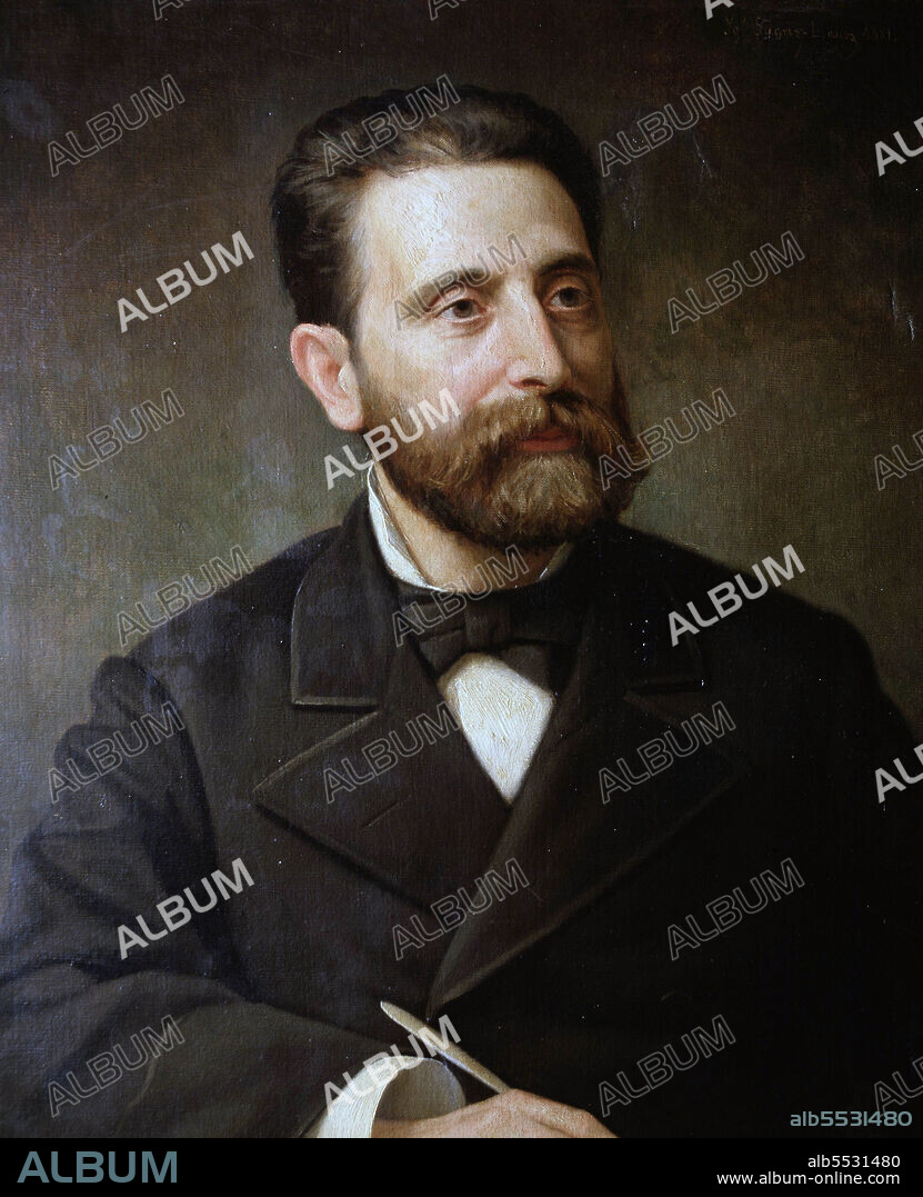 IGNACIO SUÁREZ LLANOS. NUÑEZ DE ARCE , GASPAR. ESCRITOR ESPAÑOL . VALLADOLID 1834 - 1903. OLEO DE IGNACIO SUAREZ LLANOS 1881. ATENEO DE MADRID.