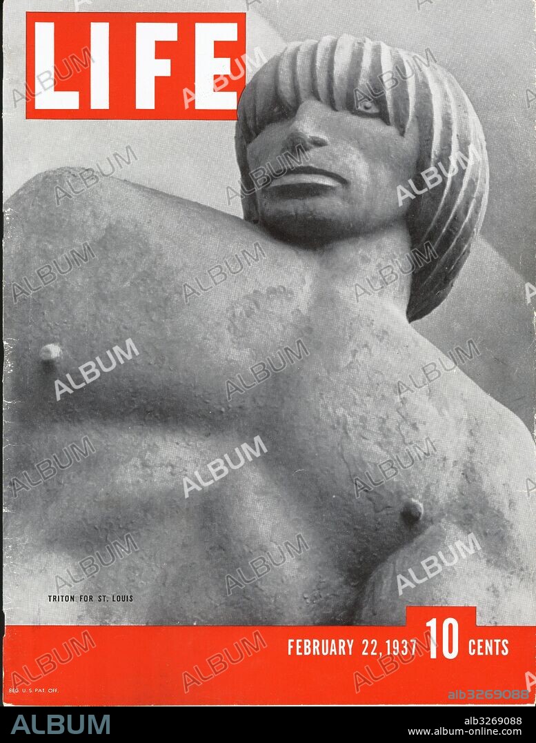 España. Guerra civil (1936-1939). Portada de la revista Life editada en Estados Unidos en Febrero de 1937, conteniendo información sobre la marcha del conflicto bélico en Barcelona. Escultura de Tritón.