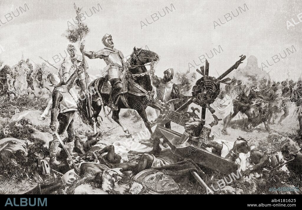 HernÃ¡n Cortes victorious at the Battle of Otumba, Otumba de GÃ³mez FarÃ­as, where he defeated the Aztecs in 1520.  HernÃ¡n Cortes de Monroy y Pizarro Altamirano, Marquis of the Valley of Oaxaca, 1485 - 1547.  Spanish Conquistador, leader of an expedition that caused the fall of the Aztec Empire.  From Hutchinson's History of the Nations, published 1915.