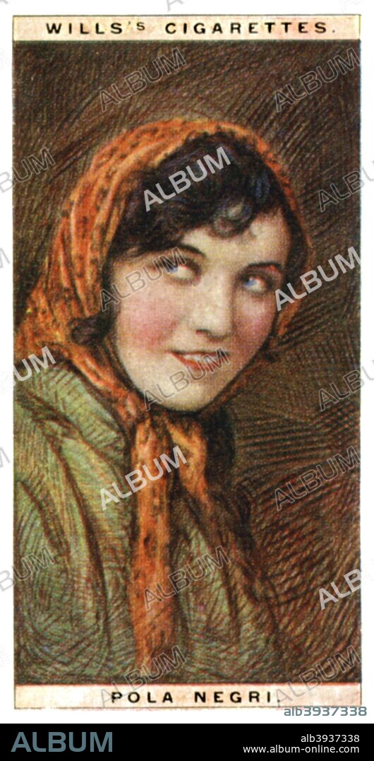 Pola Negri (1894-1987), Polish actress, 1928. Number 20 (of 25) in the second set of WD & HO Wills' Cigarette Cards entitled Cinema Stars (1928).