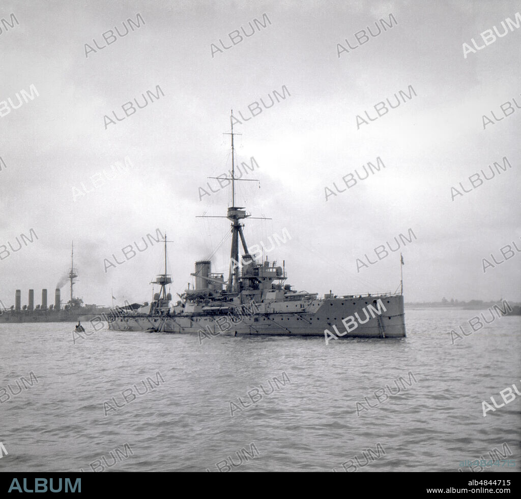 Victorian Stereoview negative  from circa 1900 for viewing thought a stereoscope. British battleship HMS Dreadnought. HMS Dreadnought was a Royal Navy battleship that revolutionised naval power. Her name and the type of the entire class of warships that w.
