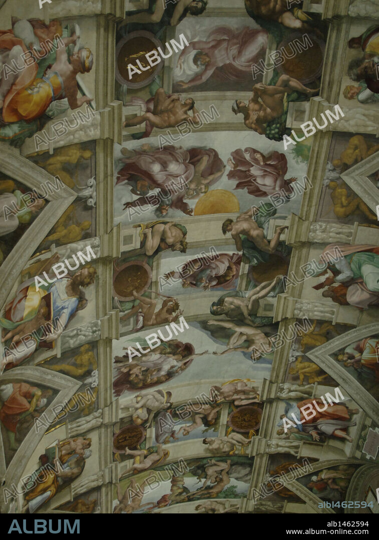 ARTE RENACIMIENTO. ITALIA. S. XVI. MIGUEL ANGEL (Michelangelo Buonarroti) (1475-1564). Pintor, escultor y arquitecto italiano. FRESCOS DE LA BOVEDA DE LA CAPILLA SIXTINA, realizadas entre 1508 y 1512. Museos Vaticanos. Ciudad del Vaticano.