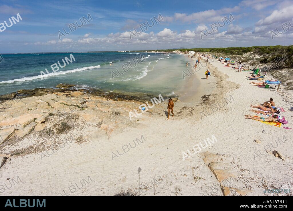 playa nudista Es Peregons Grans,  Es Trenc, Colònia de Sant Jordi, término municipal de Las Salinas, Mallorca, balearic islands, spain, europe.